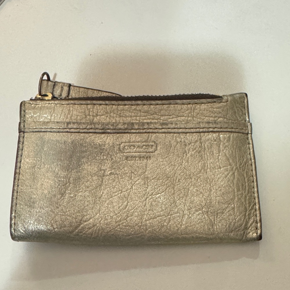 Coach Gold metallic Leather card holder